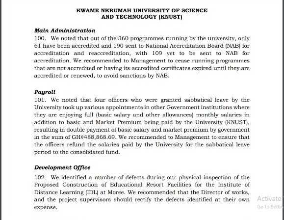 Only 61 out of 360 programmes offered by KNUST accredited – Auditor-General’s report