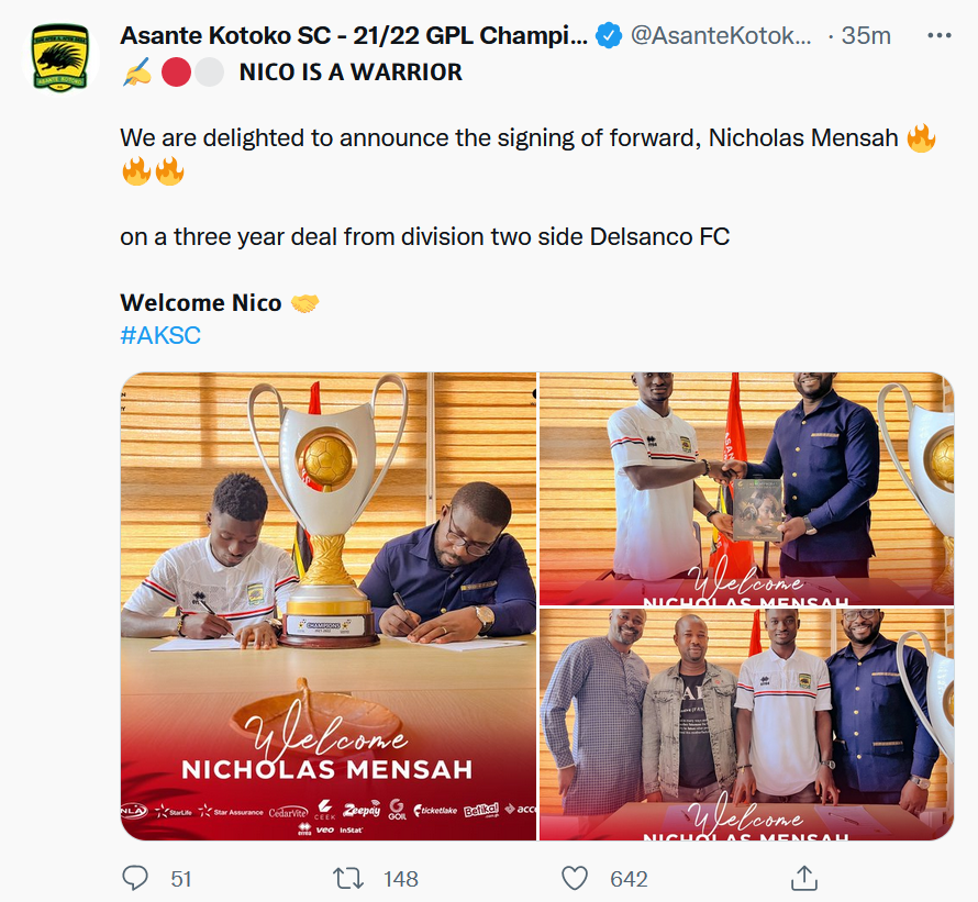 JoyDeadlineDay: Asante Kotoko announce signing of youngster Nicholas Mensah
