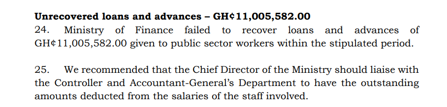 Finance Ministry's ¢11m in loans, advances to public sector workers unrecovered - A-G's Report