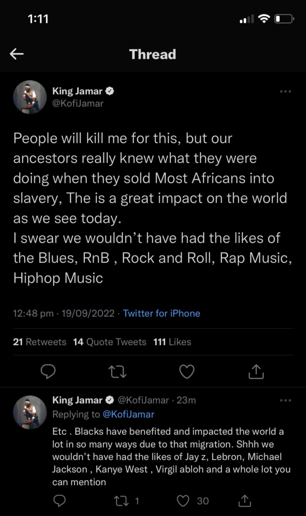 Kofi Jamar apologises for slave trade comment Kofi Jamar apologises for slave trade comment