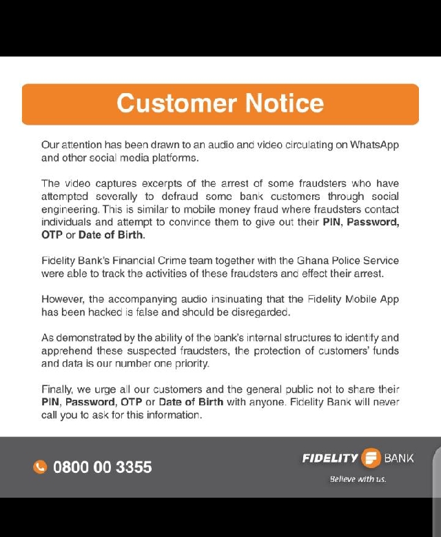 Disregard claims Fidelity Mobile App has been hacked – Fidelity Bank