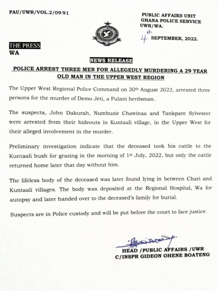 3 persons arrested for murder in Upper West Region 3 persons arrested for murder in Upper West Region