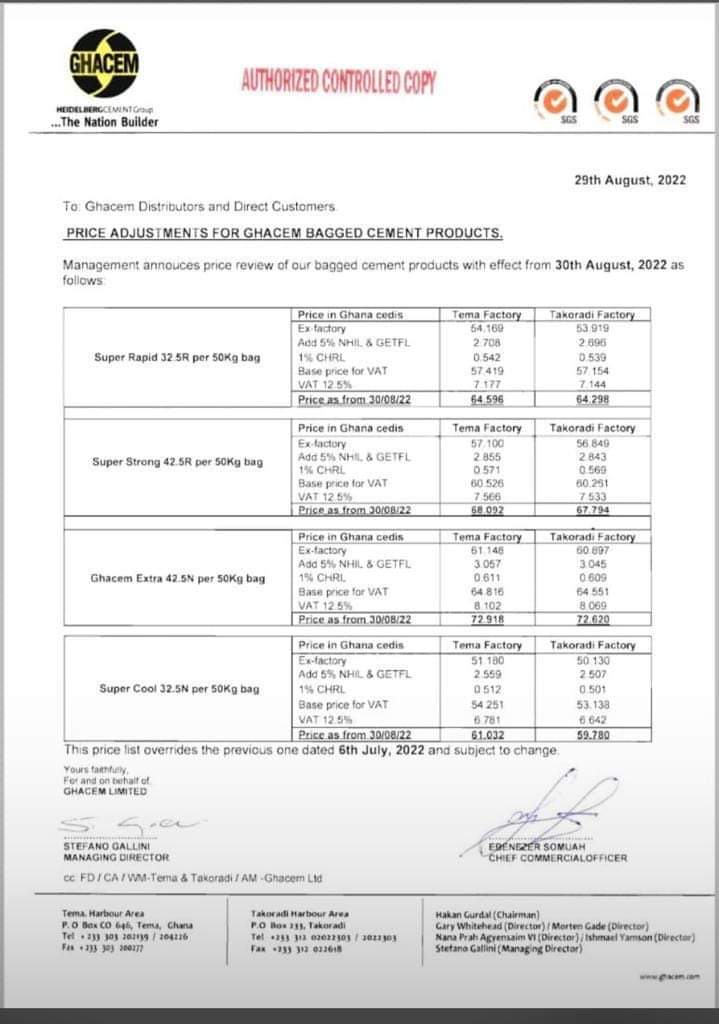 Cement price increases to ¢73 as manufacturers blame cedi depreciation