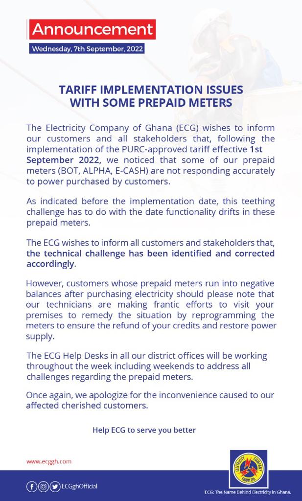 ECG apologises, pledges to remedy faulty meters after implementing new tariffs ECG apologises, pledges to remedy faulty meters after implementing new tariffs