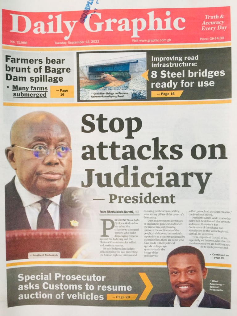 Today S Front Pages Tuesday September 13 22 Myjoyonline Com
