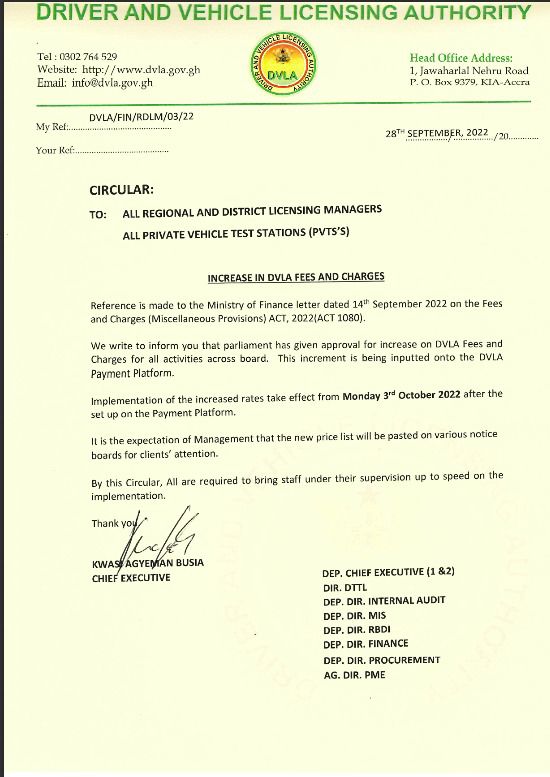 DVLA to increase charges effective October 3