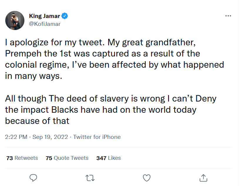 Ghanaians call out Kofi Jamar over 'benefits of colonisation' tweet
