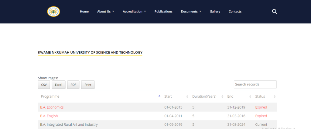 Full list of unaccredited academic programmes offered by UG and KNUST