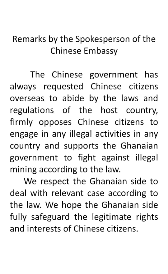 We support Ghana’s decision to fight galamsey – Chinese Embassy We support Ghana’s decision to fight galamsey – Chinese Embassy