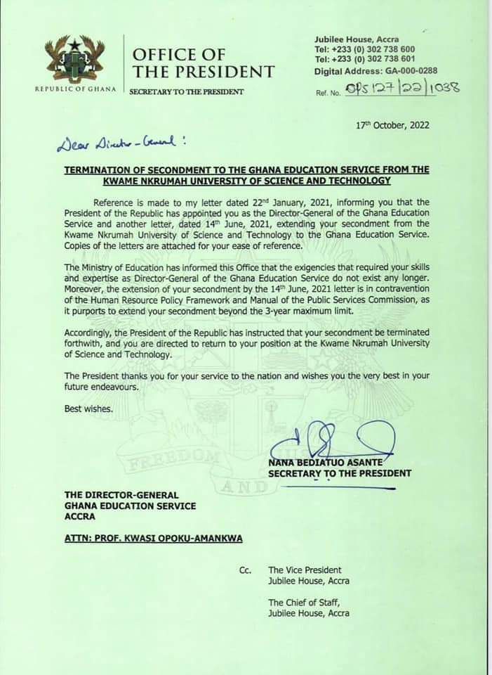 Akufo-Addo sacks GES Director-General
