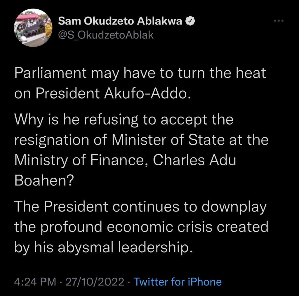Akufo-Addo is refusing to accept Charles Adu Boahen’s resignation - Ablakwa alleges Akufo-Addo is refusing to accept Charles Adu Boahen’s resignation - Ablakwa alleges