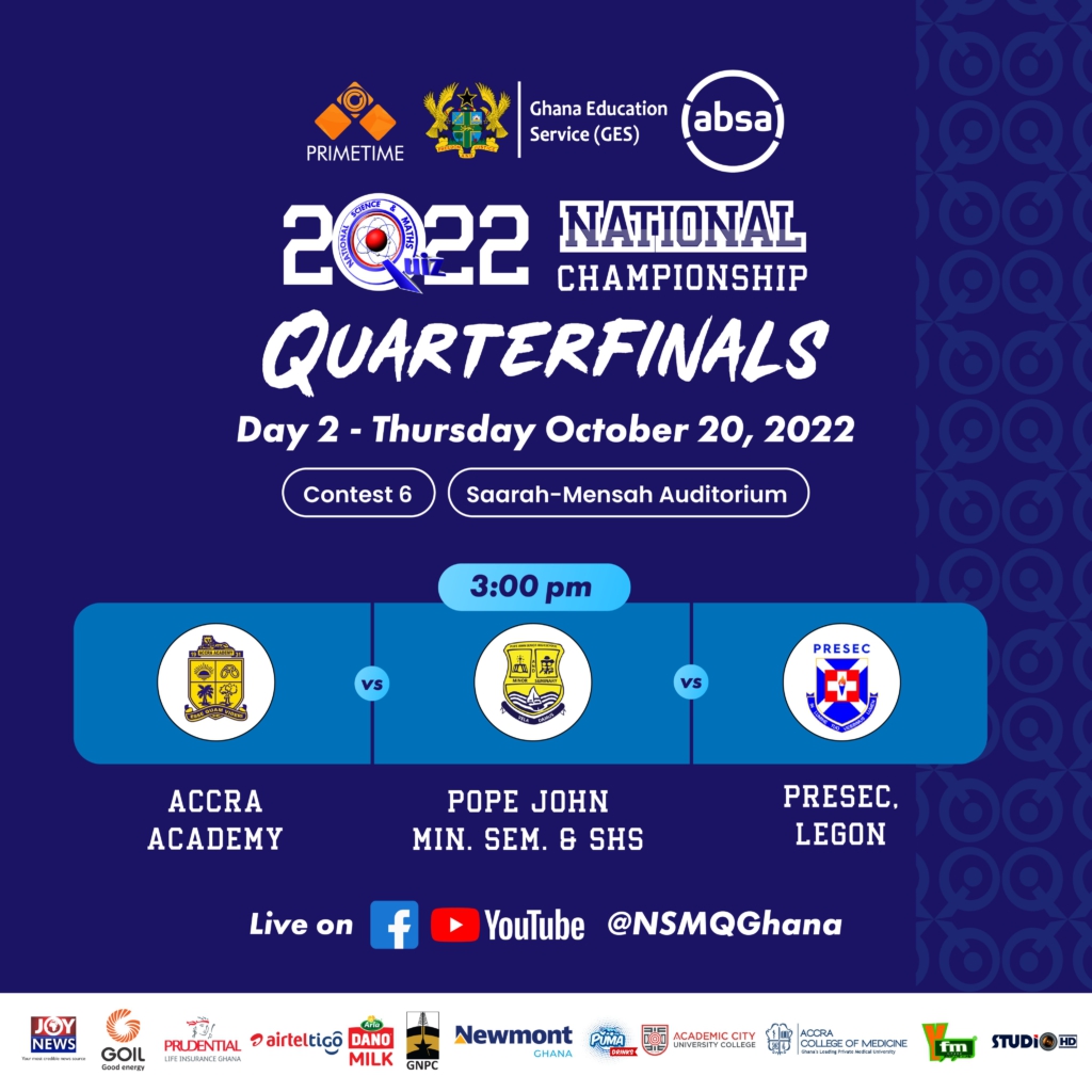 NSMQ2022: Six quarter-finals fixtures out, check out the tough battles ahead