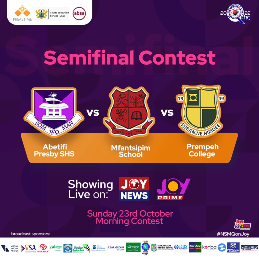 NSMQ2022: Tough battle ahead for Presec, Prempeh, Adisco, others; see the semi final fixtures
