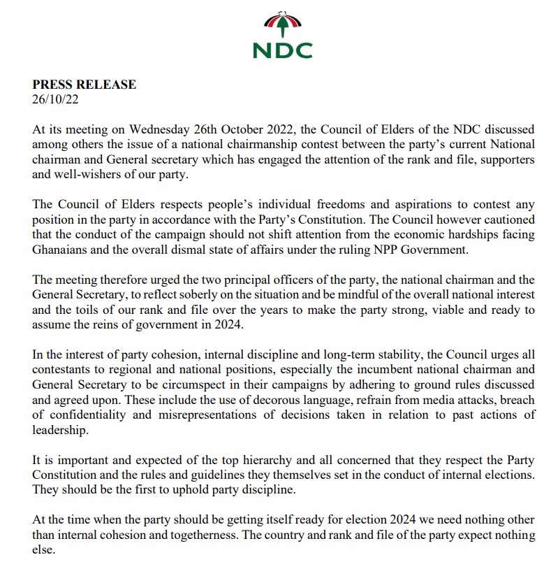 Be circumspect in your campaigns – NDC urges regional and national executive elections contestants Be circumspect in your campaigns – NDC urges regional and national executive elections contestants
