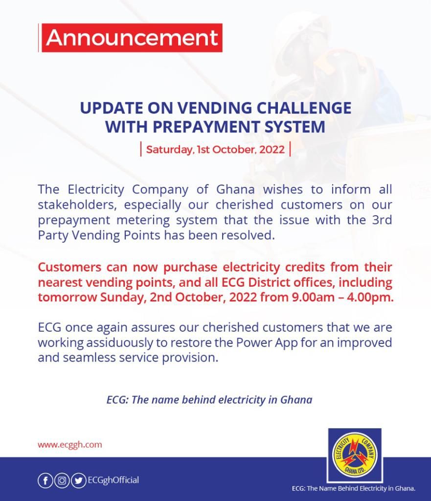 Customers can purchase electricity credits from Oct. 2 - ECG