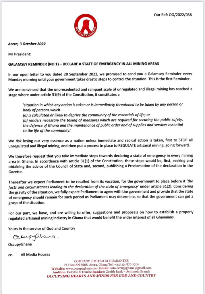 Declare state of emergency in mining areas – OccupyGhana to Akufo-Addo Declare state of emergency in mining areas – OccupyGhana to Akufo-Addo