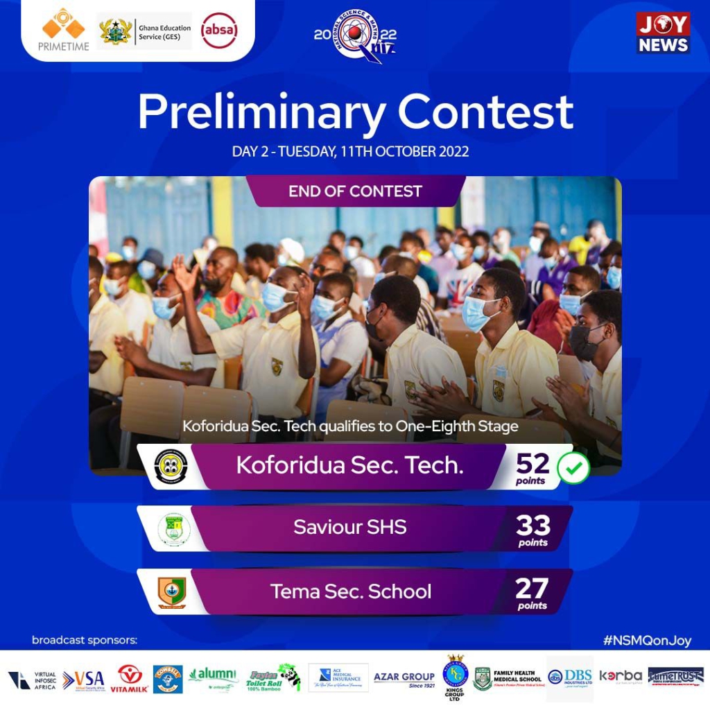 NSMQ2022: Day two of prelims over; here are the schools that qualified for one-eighth stage