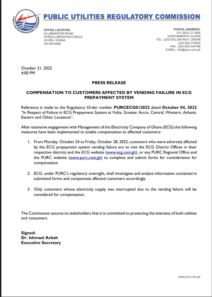 Customers affected by ECG vending failure to receive compensation Customers affected by ECG vending failure to receive compensation