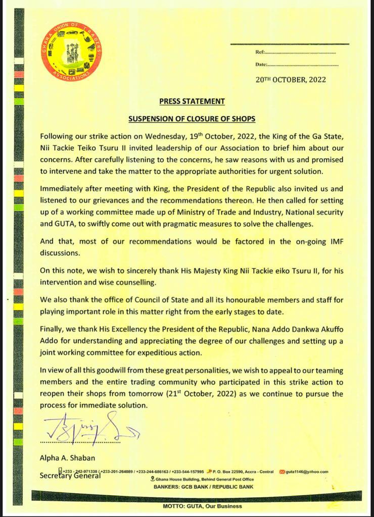 GUTA strike suspended GUTA strike suspended