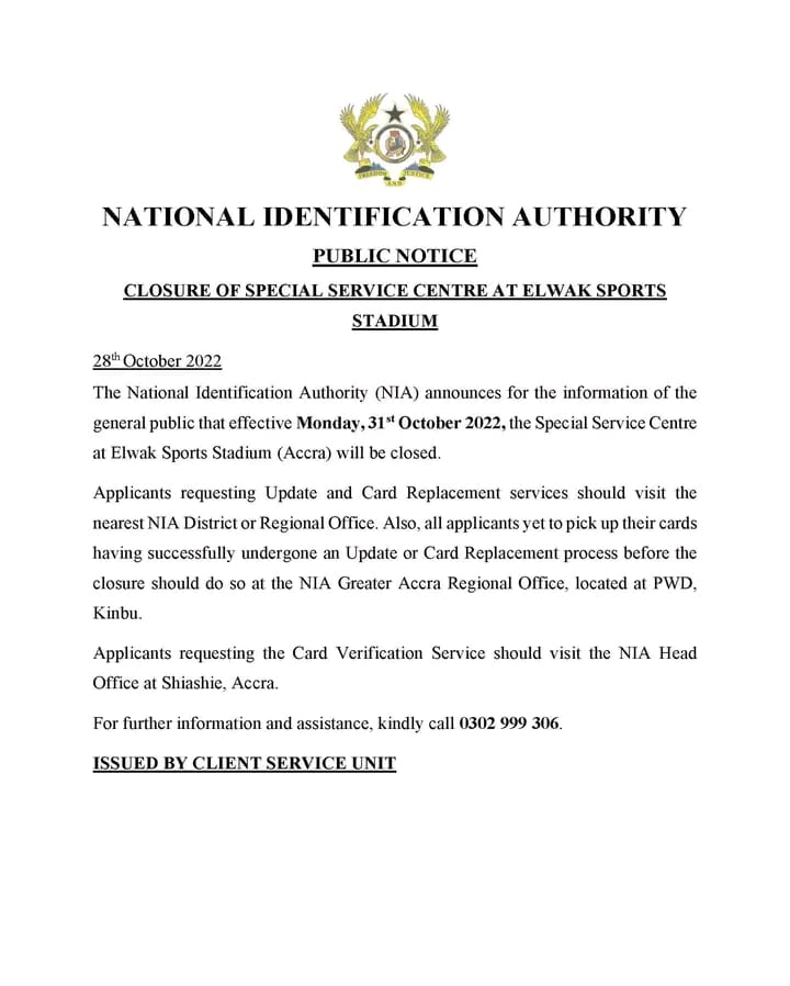 NIA closes special service for Ghana Card registration at El-wak stadium