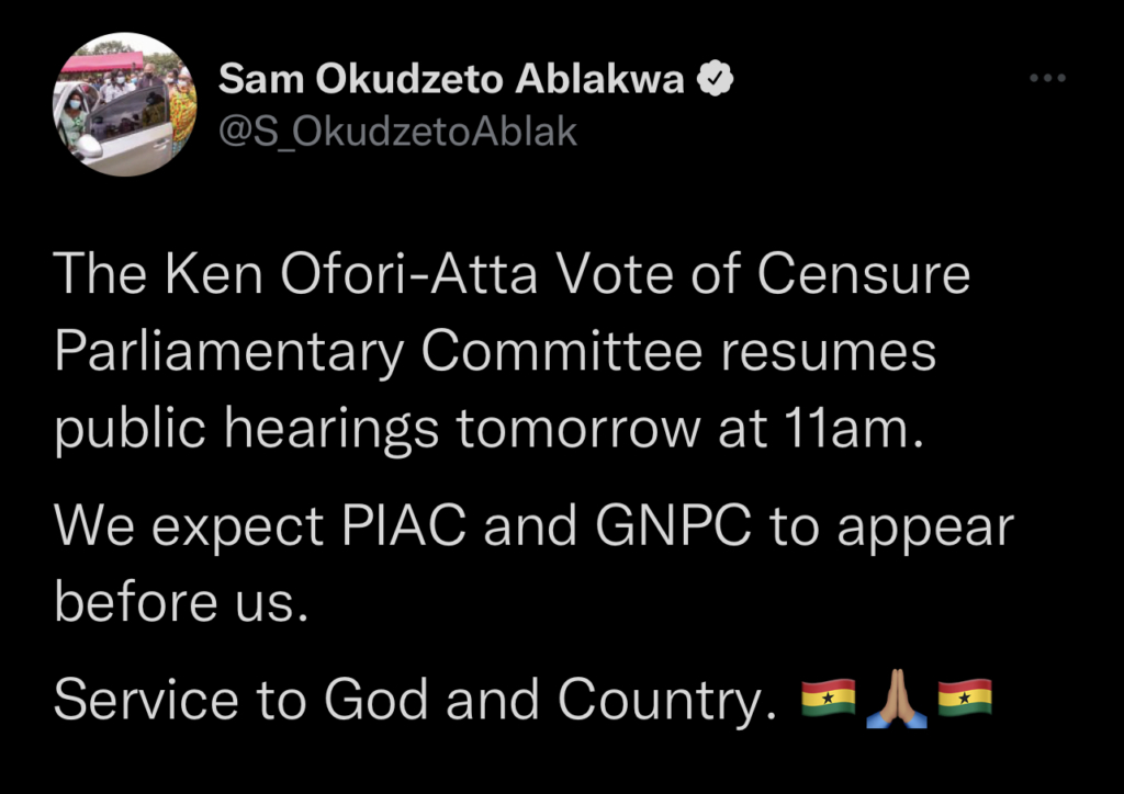 Censure motion hearing: PIAC, GNPC to face committee today Censure motion hearing: PIAC, GNPC to face committee today