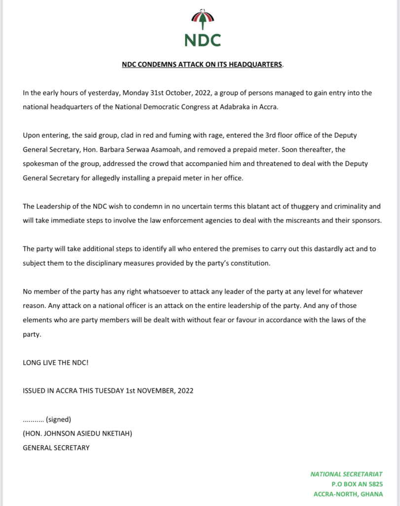 NDC condemns alleged attack on its headquarters NDC condemns alleged attack on its headquarters