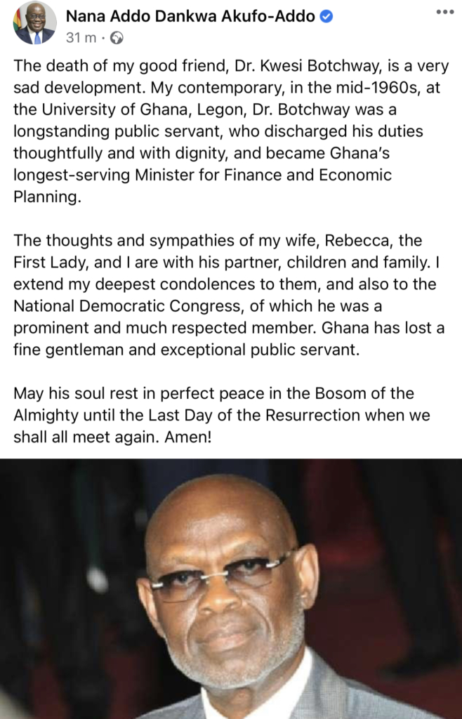 Ghana has lost an exceptional public servant - Akufo-Addo eulogises Kwesi Botchwey