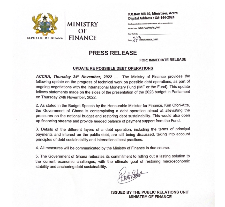 Government to be guided by international best practices in debt operations – Finance Ministry