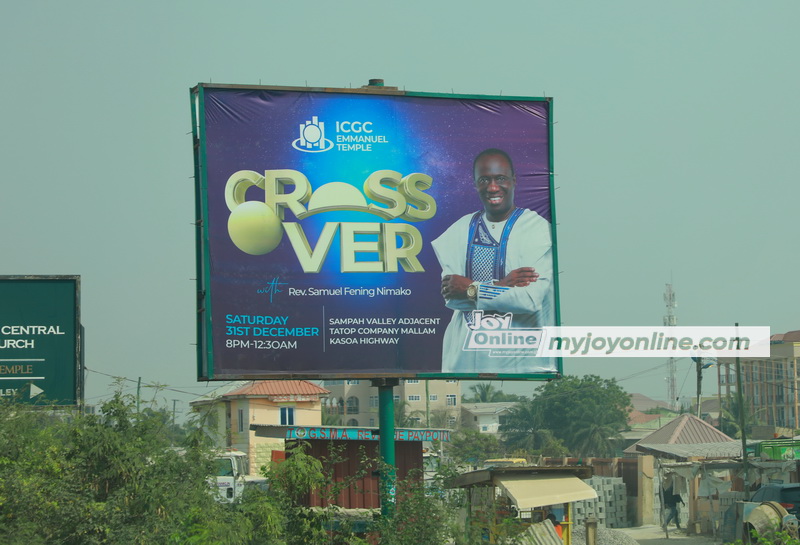 Huge billboards proclaim cross over church services  