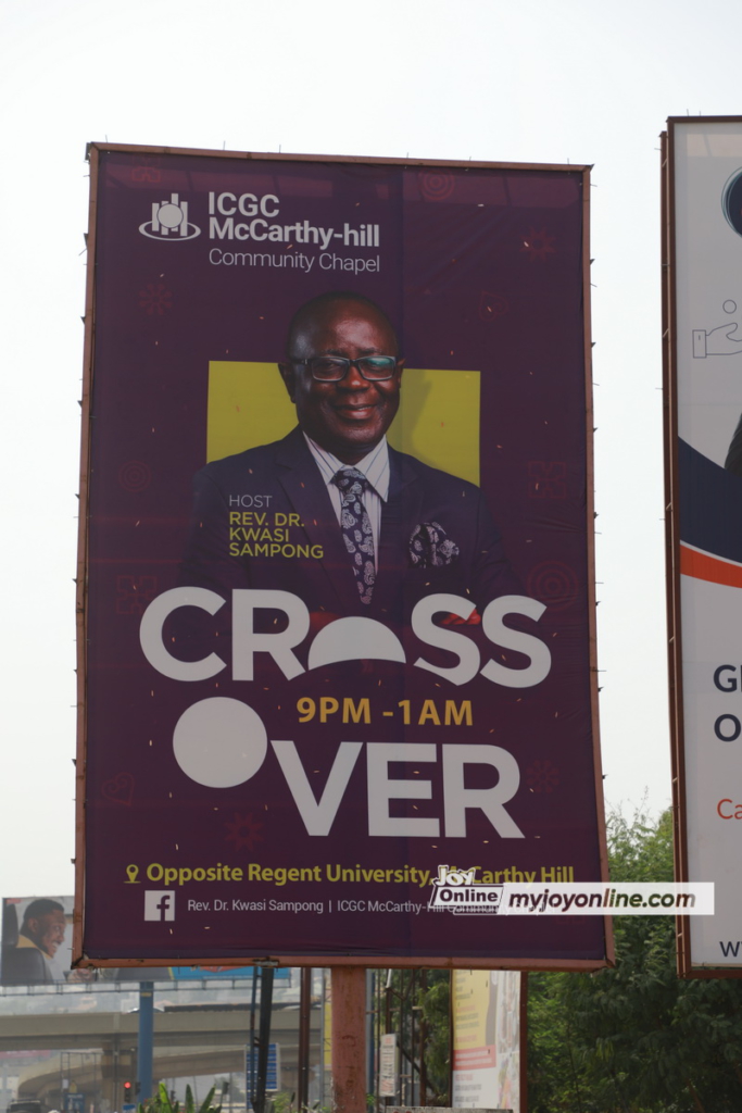 Huge billboards proclaim cross over church services  