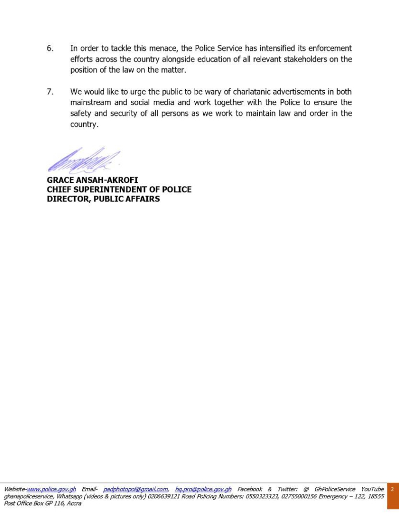 Charlatanic activities are illegal, desist from them - Police warns Charlatanic activities are illegal, desist from them - Police warns