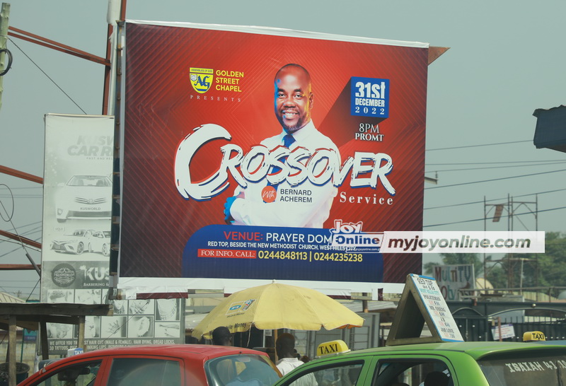 Huge billboards proclaim cross over church services  