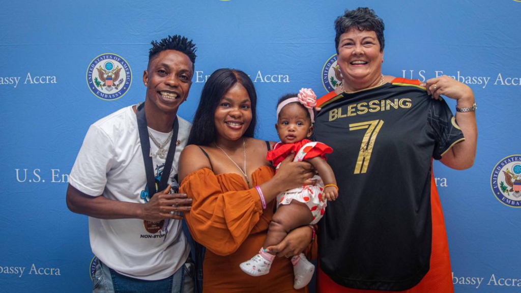 2022 MLS Cup winner Latif Blessing presents medals to US Ambassador