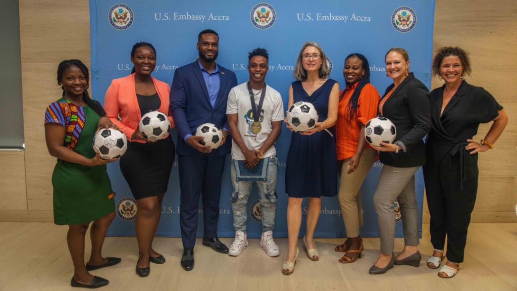 2022 MLS Cup winner Latif Blessing presents medals to US Ambassador