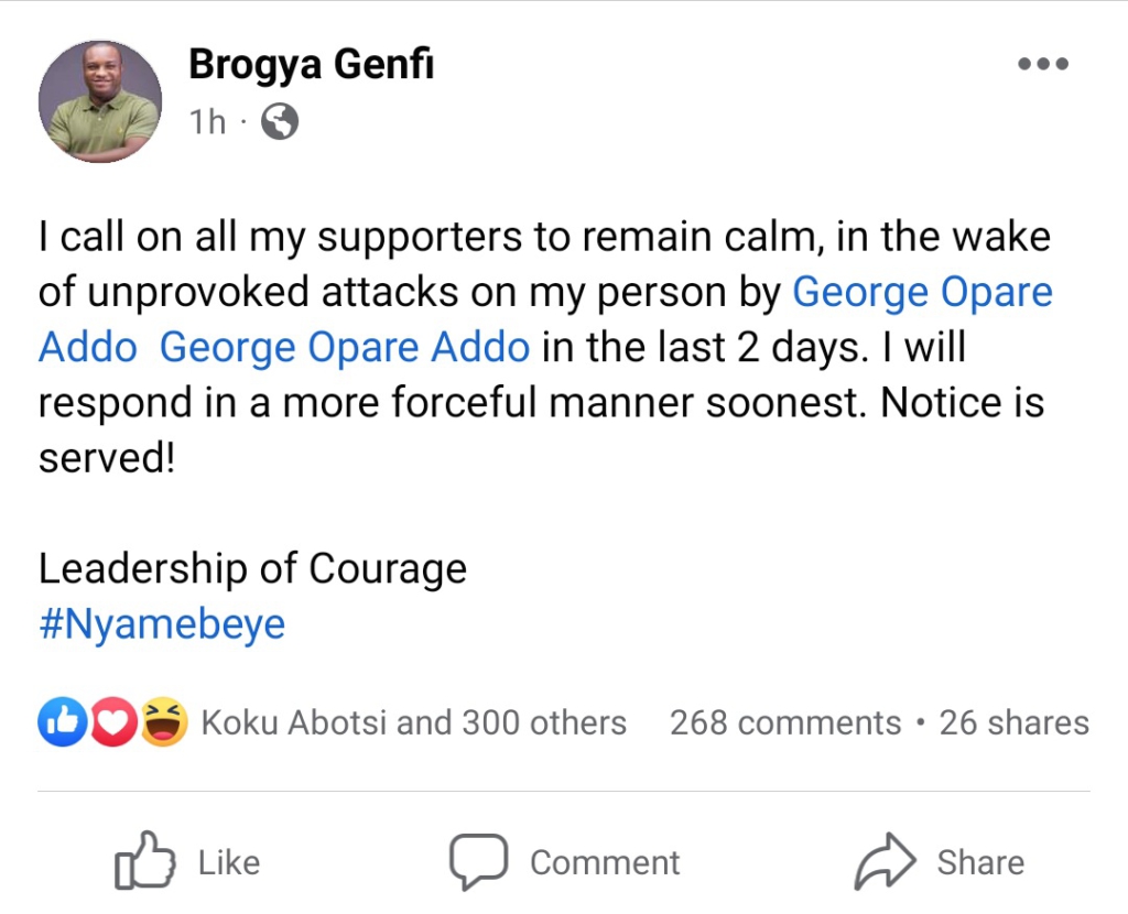 I'll respond forcefully to Pablo's attacks soon - Brogya Genfi warns