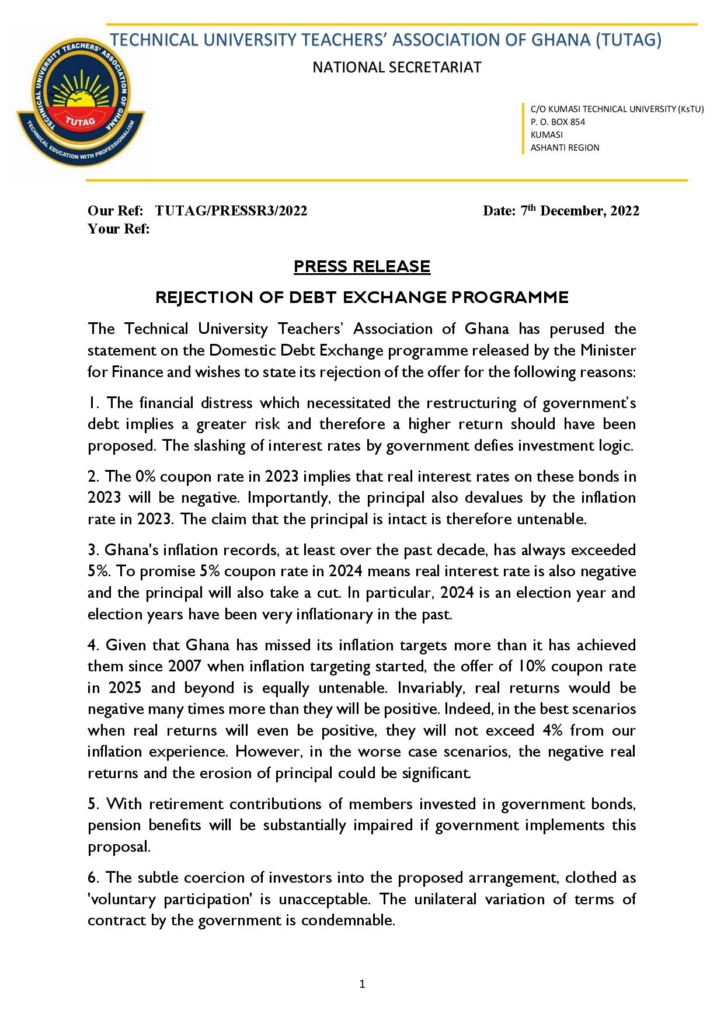 TUTAG rejects debt exchange programme