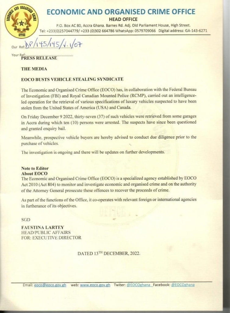 EOCO retrieves 37 imported stolen luxury vehicles EOCO retrieves 37 imported stolen luxury vehicles