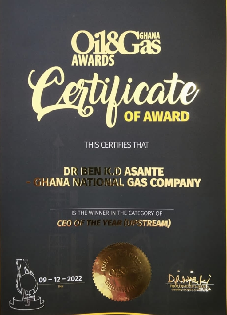 Dr Ben Asante wins CEO of the Year as Ghana Gas bags hat-trick at Ghana Oil and Gas Awards