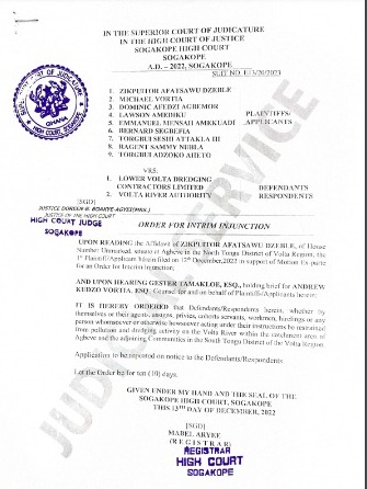 Agbeve community leaders secure interim injunction against dredging activities by VRA Agbeve community leaders secure interim injunction against dredging activities by VRA
