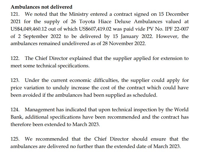 COVID-19: 26 ambulances bought for $4m yet to be supplied – Auditor-General’s Report