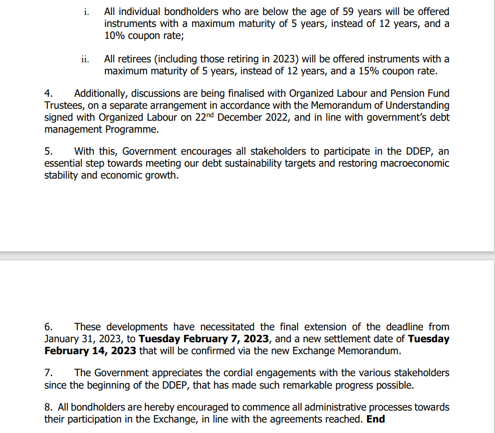 Deadline for Domestic Debt Exchange Programme extended to Feb 7