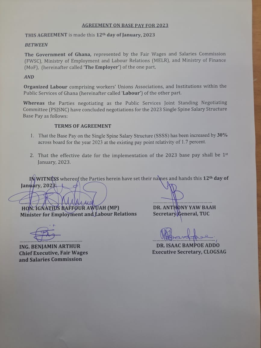 Government And Organised Labour Agree On 30 Base Pay Increase