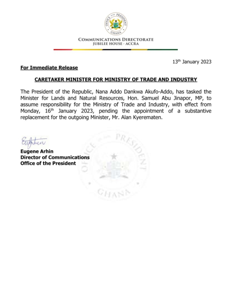 Abu Jinapor appointed as caretaker Minister for Trade Ministry