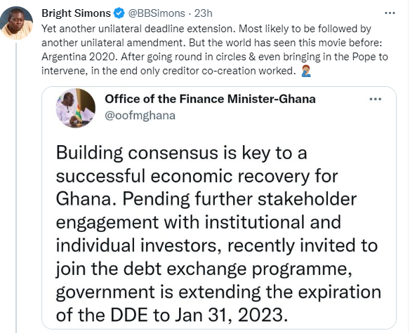 Debt Exchange: “The world has seen this movie before”, “yet another unilateral decision” – Bright Simons
