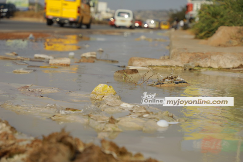 Waste water pours freely on Accra-Kasoa road