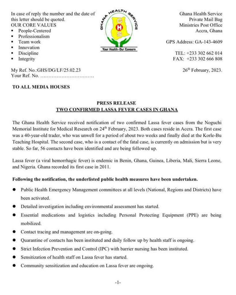 2 cases of Lassa fever confirmed in Ghana - GHS