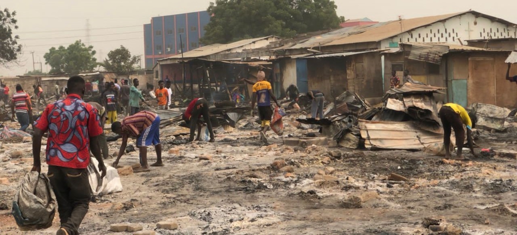 Fire destroys wooden structures at Spintex Fire destroys wooden structures at Spintex