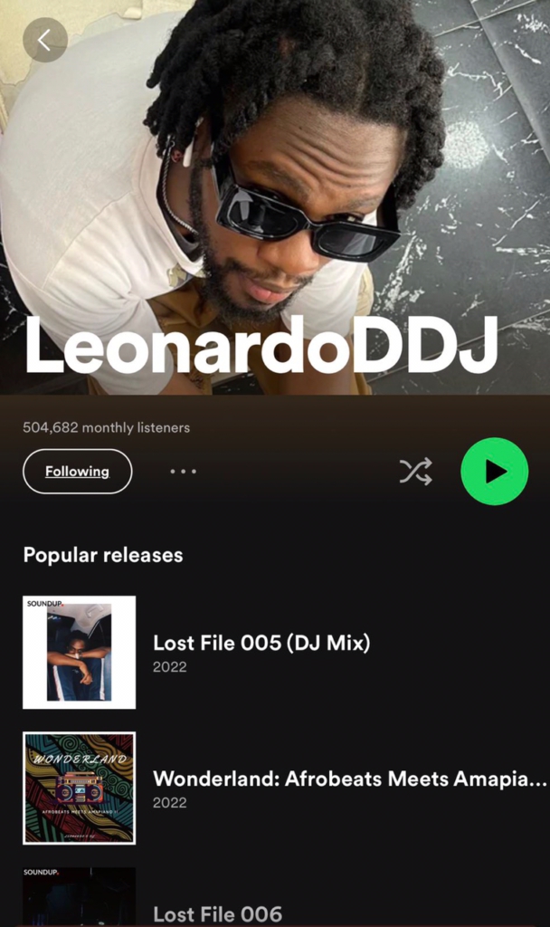 Ghanaian Disc Jockey LeonardoDDJ hits half a million monthly listeners on Spotify Ghanaian Disc Jockey LeonardoDDJ hits half a million monthly listeners on Spotify