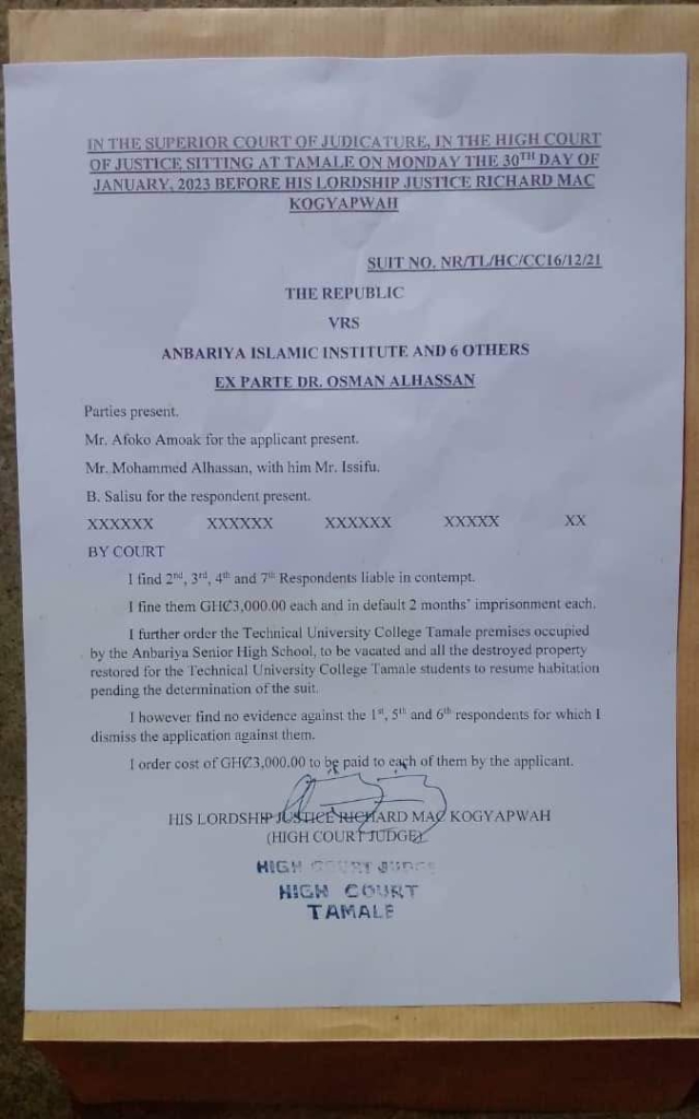 Tamale Technical University College wins court case against Anbariya Islamic Institute