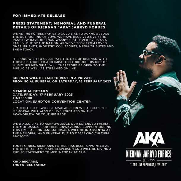 AKA's family announces date for funeral, memorial service